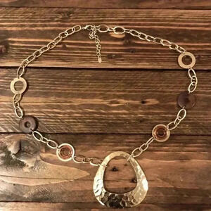 Gold Chain Link Statement Necklace with Wood Accents